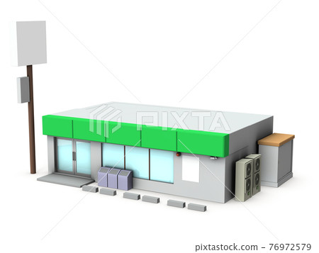 便利店的外觀。白色背景。 3D 渲染。 76972579