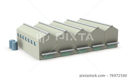 The appearance of the factory with a triangular roof. 3D rendering. White background. 76972580