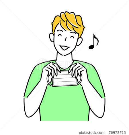 微笑的男子雙手拿著面具插圖簡單向量圖 76972713