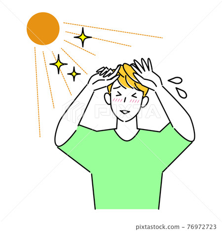 A man with a tan and tingling skin in the summer sun. Illustration simple vector that is hot and sweaty. A man with a tan and tingling skin in the summer sun. Illustration simple vector that is hot and sweaty. 76972723
