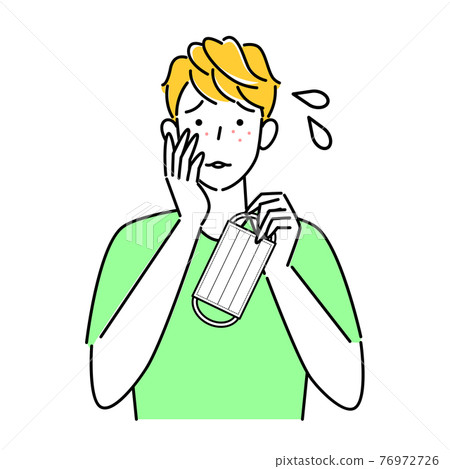 一名因戴口罩而皮膚粗糙的男子的插圖簡單向量圖 一名因戴口罩而皮膚粗糙的男子的插圖簡單向量圖 76972726