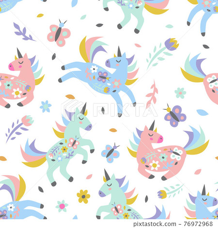 Childish seamless pattern with cute unicorn. Creative texture for fabric, textile Childish seamless pattern with cute unicorn. Creative texture for fabric, textile 76972968