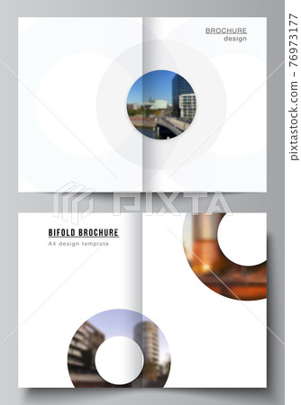 Vector layout of two A4 cover mockups templates for bifold brochure, flyer, magazine, cover design, book design. Background template with rounds, circles for IT, technology. Minimal style. 76973177