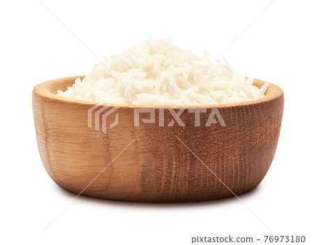Boiled Rice in a wooden bowl isolated on a white background with clipping path embedded Boiled Rice in a wooden bowl isolated on a white background with clipping path embedded 76973180