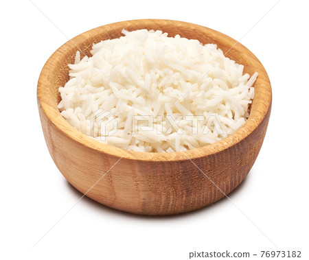 Boiled Rice in a wooden bowl isolated on a white background with clipping path embedded Boiled Rice in a wooden bowl isolated on a white background with clipping path embedded 76973182