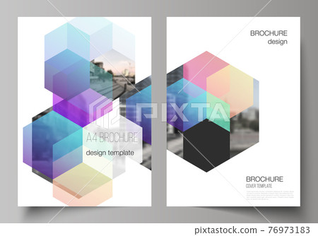 Vector layout of A4 format cover mockups design templates with abstract shapes and colors for brochure, flyer layout, booklet, cover design, book design, brochure cover. Vector layout of A4 format cover mockups design templates with abstract shapes and colors for brochure, flyer layout, booklet, cover design, book design, brochure cover. 76973183