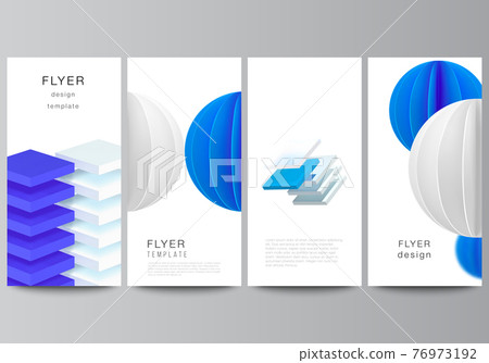 Vector layout of flyer, banner design templates for website advertising design, vertical flyer design, website decoration backgrounds. 3d render vector composition with dynamic geometric blue shapes. Vector layout of flyer, banner design templates for website advertising design, vertical flyer design, website decoration backgrounds. 3d render vector composition with dynamic geometric blue shapes. 76973192