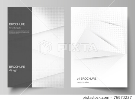 Vector layout of A4 cover mockups design templates for brochure, flyer layout, cover design, book design, brochure cover. Halftone dotted background with gray dots, abstract gradient background. 76973227