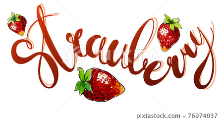 Strawberry Hand lettering typography. Usable for stickers, posters, packaging Strawberry Hand lettering typography. Usable for stickers, posters, packaging 76974037