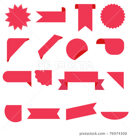 blank label collection set on white background. flat style. ribbon banner sign. red price tags symbol. 76974308