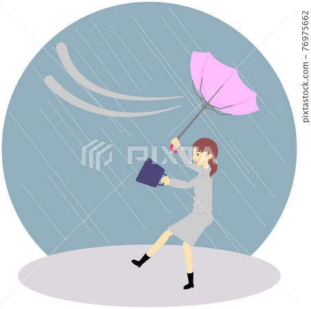 Office worker (female) who is likely to be blown by the wind Office worker (female) who is likely to be blown by the wind 76975662