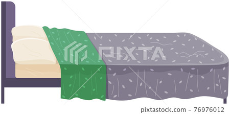 Bed covered with bedspreads isolated on white side view. Bedroom interior design flat vector 76976012