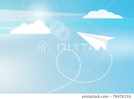 Aircrafts fly between clouds and light in sky. Pattern mockup design with white paper planes Aircrafts fly between clouds and light in sky. Pattern mockup design with white paper planes 76976159