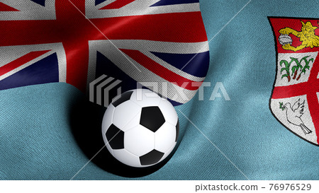 3D rendering of the flag of Fiji with a soccer ball 76976529