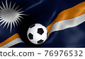 3D rendering of the flag of Marshall Islands with a soccer ball 76976532