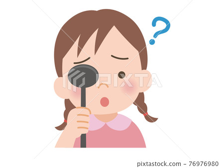 Illustration of a girl who does not look good on a vision test 76976980