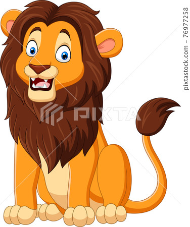 Cartoon funny lion on white background - Stock Illustration [76977258] -  PIXTA