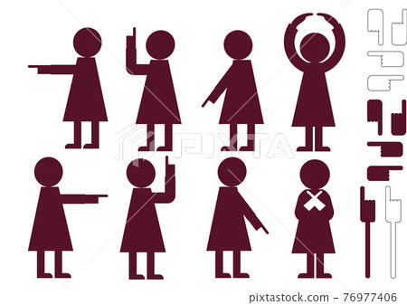Icon-like material set (silhouette) that imagines directions, instructions, circles, crosses, etc. with silhouettes of people and hands 76977406