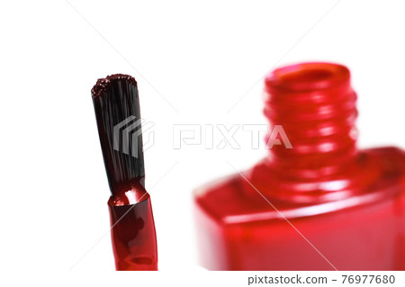 Brush and jar with red nail polish, isolated Brush and jar with red nail polish, isolated 76977680