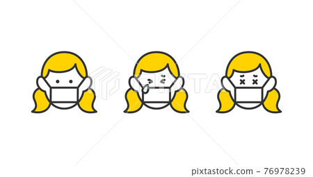 Facial expression pattern illustration set of a girl wearing a mask Vector material 76978239