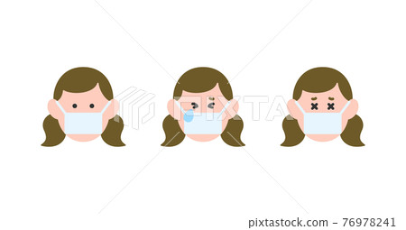 Facial expression pattern illustration set of a girl wearing a mask Vector material 76978241