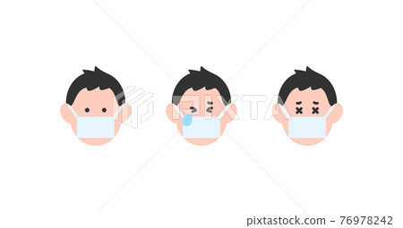 Facial expression pattern illustration set of boy wearing a mask Vector material 76978242