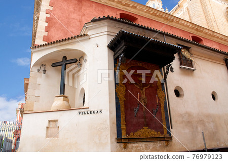 Historic buildings and monuments of Seville, Spain. hands. Statue. Iglesia Colegial Salvador 76979123