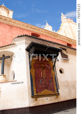 Historic buildings and monuments of Seville, Spain. hands. Statue. Iglesia Colegial Salvador 76979125