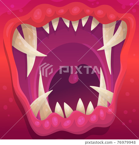 Monster mouth with crooked sharp teeth, cartoon flat vector illustration. Monster mouth with crooked sharp teeth, cartoon flat vector illustration. 76979948