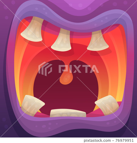 Wide open mouth with a huge jaws, flat cartoon vector illustration isolated. 76979951