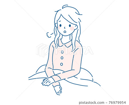 Illustration of a woman with poor sleep, malaise, and insomnia Illustration of a woman with poor sleep, malaise, and insomnia 76979954