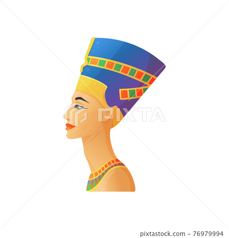 Sculpture of Nefertiti egyptian queen, flat... - Stock Illustration ...