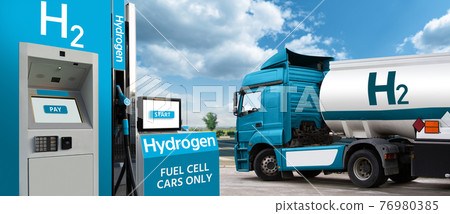 Truck with hydrogen fuel tank trailer Truck with hydrogen fuel tank trailer 76980385