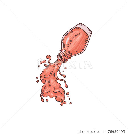 Nail enamel flowing out of glass bottle, sketch vector illustration isolated. Nail enamel flowing out of glass bottle, sketch vector illustration isolated. 76980495
