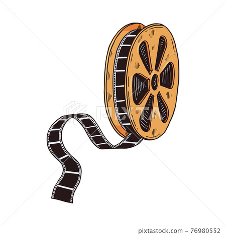 Retro reel of film cartoon symbol, sketch vector illustration isolated. 76980552