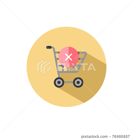 Shopping cart. Cross mark. Flat icon in a circle. Commerce vector illustration 76980887