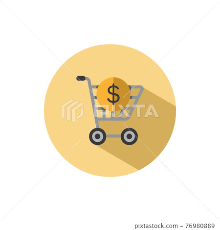 Shopping cart. Dollar symbol. Flat icon in a circle. Commerce vector illustration 76980889