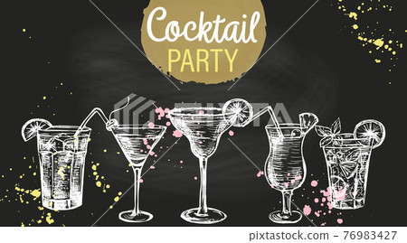 Set of hand drawn cocktails on the blackboard. Set of hand drawn cocktails on the blackboard. 76983427