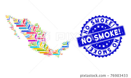 Grunge No Smoke exclamation. Seal and Mexico Map Bright Colored Mosaic of Smoking Cigarette Icons 76983433