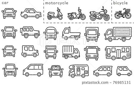 Car, motorcycle and bicycle icon set (handwritten wind line drawing) classification version Car, motorcycle and bicycle icon set (handwritten wind line drawing) classification version 76985131
