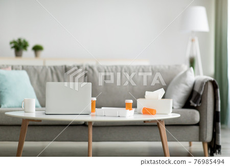 Remote work, illness and flu, treatment at home during covid-19 quarantine 76985494