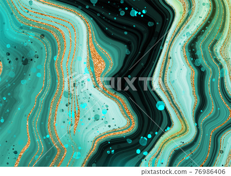 Gold marble design green. A beautiful combination of sea marble and gold, beautiful streaks and streaks of stains. For printing postcards, business cards, paintings. 76986406