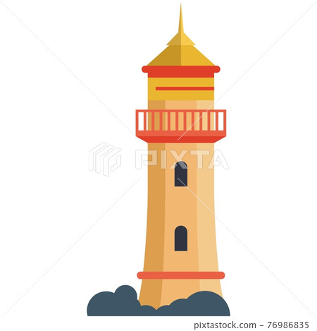 Vector lighthouse illustration, seashore beacon tower logo 76986835