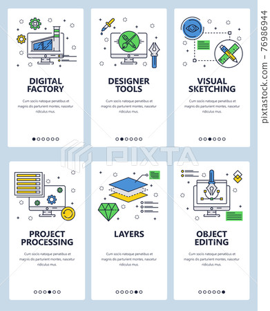 Vector line art web and mobile app template set 76986944