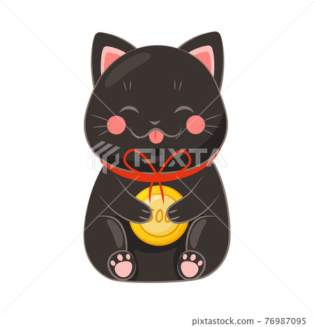 Black Maneki-neko Cat Holding Gold Coin as Ceramic Japanese Figurine Bringing Good Luck Vector Illustration Black Maneki-neko Cat Holding Gold Coin as Ceramic Japanese Figurine Bringing Good Luck Vector Illustration 76987095
