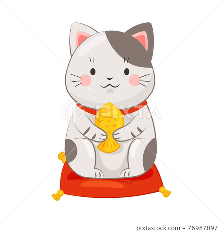 White Maneki-neko Cat Holding Gold Fish as Ceramic Japanese Figurine Bringing Good Luck Vector Illustration White Maneki-neko Cat Holding Gold Fish as Ceramic Japanese Figurine Bringing Good Luck Vector Illustration 76987097