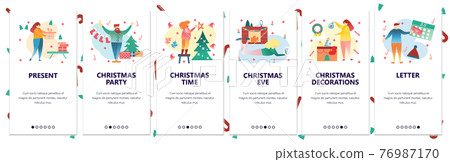 Web site onboarding screens. Merry Christmas and new year celebration. Winter holiday decoration. Menu vector banner template for website and mobile app development. Modern design flat illustration. Web site onboarding screens. Merry Christmas and new year celebration. Winter holiday decoration. Menu vector banner template for website and mobile app development. Modern design flat illustration. 76987170