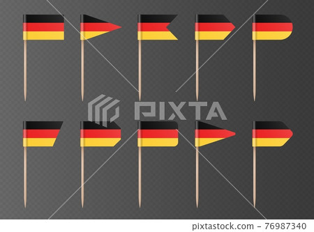 German toothpick flags isolated on a dark transparent background. Decoration for German Unity Day. 76987340