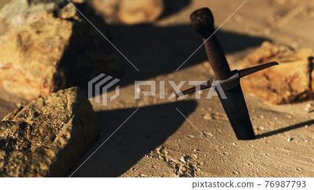 retro sword on sand beach retro sword on sand beach 76987793