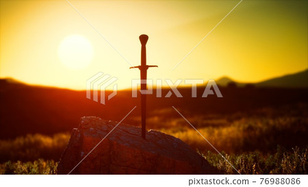 famous sword excalibur of King Arthur in the rock famous sword excalibur of King Arthur in the rock 76988086
